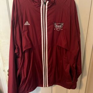 adidas Maroon Zip-Front Athletic Jacket with White Trim
